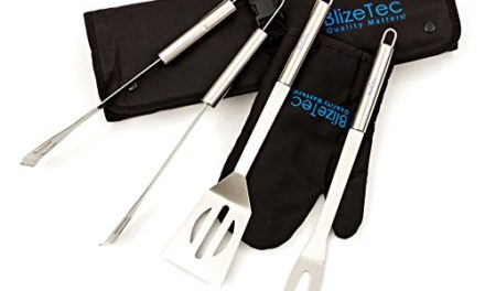 BlizeTec Grilling Tools Set: 3-Piece Stainless Steel BBQ Grill Accessories including a Spatula, Tongs, Fork PLUS Case and Glove