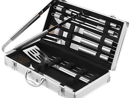 VonHaus 18-Piece Stainless Steel BBQ Accessories Tool Set – Includes Aluminum Storage Case for Barbecue Utensils