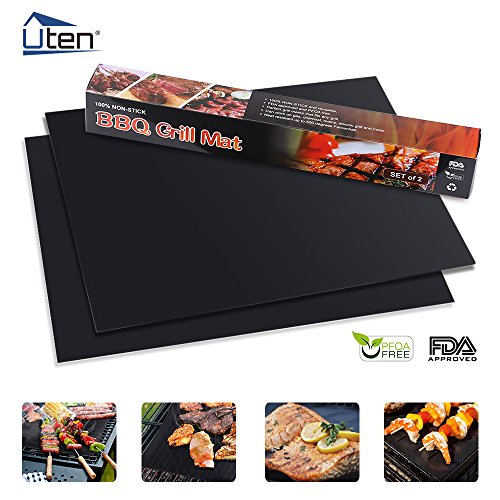Set of 2 – 16 x 13 Inch UTEN Professional Non-Stick Grilling Mats BBQ Baking Accessories – PFOA Free FDA Approved Review