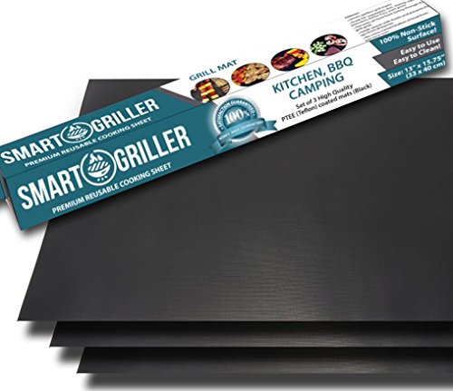SMART GRILLER BBQ Grill & Baking Mats – Set of 3 High Quality Non Stick sheets Heavier “Teflon” Coating for Longer Life -100% Money Back Guarantee Review