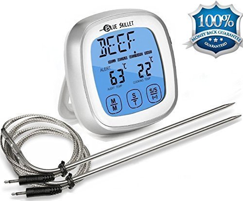 **SALE** #1 Touchscreen Digital Cooking Meat Thermometer GREAT BIRTHDAY GIFT and Timer with 2 Probes, BEST Cooking BBQ Internal Meat Thermometer for Kitchen Oven Grilling Food and Smoker, BLUE SKILLET Review