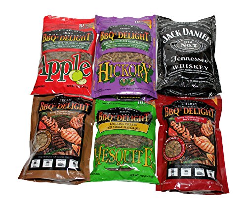 BBQrs Delight Wood Smoking Pellets – Super Smoker Variety Value Pack – 1 Lb. Bag – Apple, Hickory, Mesquite, Cherry, Pecan and Jack Daniel’s