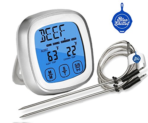 BLUE SKILLET Digital Oven Meat Thermometer and Timer Touchscreen for Kitchen Grill Smoker and BBQ with Extra Probe, BEST Instant Read Grilling, Candy, Internal Food Barbecue Thermocouple Review