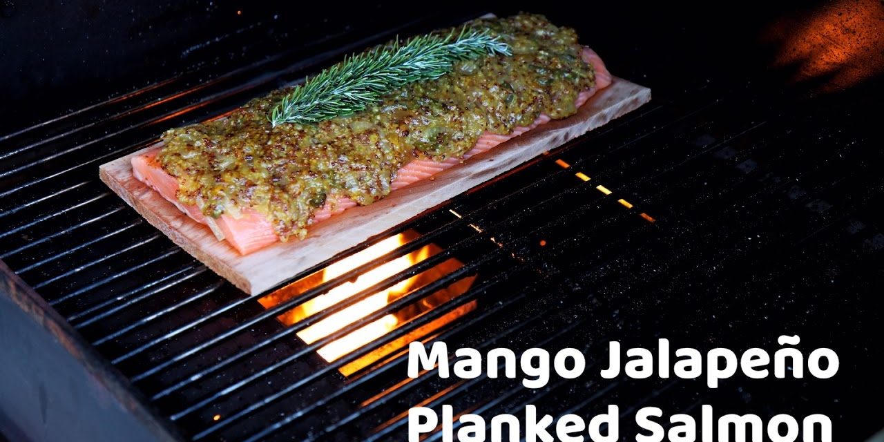 BBQ Mango Jalapeño Planked Salmon smoked on the Yoder YS640 Pellet Grill