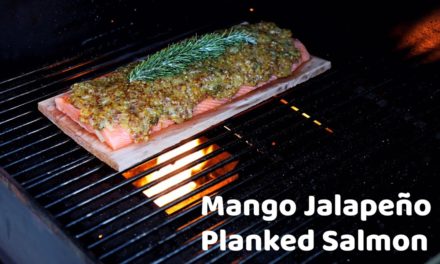 BBQ Mango Jalapeño Planked Salmon smoked on the Yoder YS640 Pellet Grill