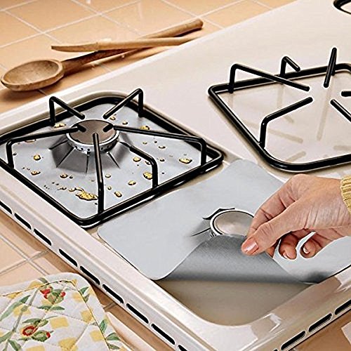 Gas Hob Stovetop Cooker Protectors Sheet Reusable Silver Gas Range Protector Liner Non Stick Sheet Cook Oil Stain protector Stovetop Burner Protectors Review