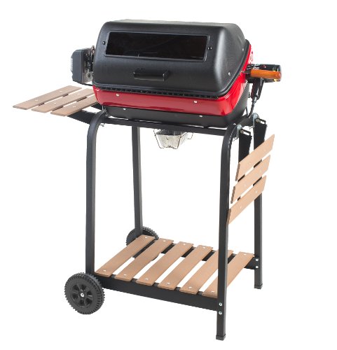 Easy Street Electric Cart Grill with two folding, composite-wood side tables, shelf and rotisserie Review