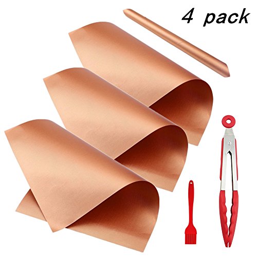 Copper Grill Mat Set of 4-Non-stick Grill & Baking Mats with Kithchen Tong,Basting Brush Review