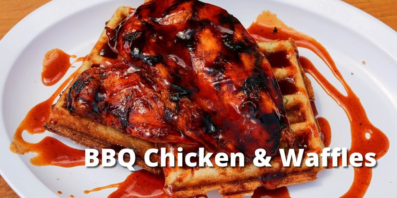 BBQ Chicken and Waffles | Grilled Chicken & Jalapeño Cornbread Waffles on Big Green Egg