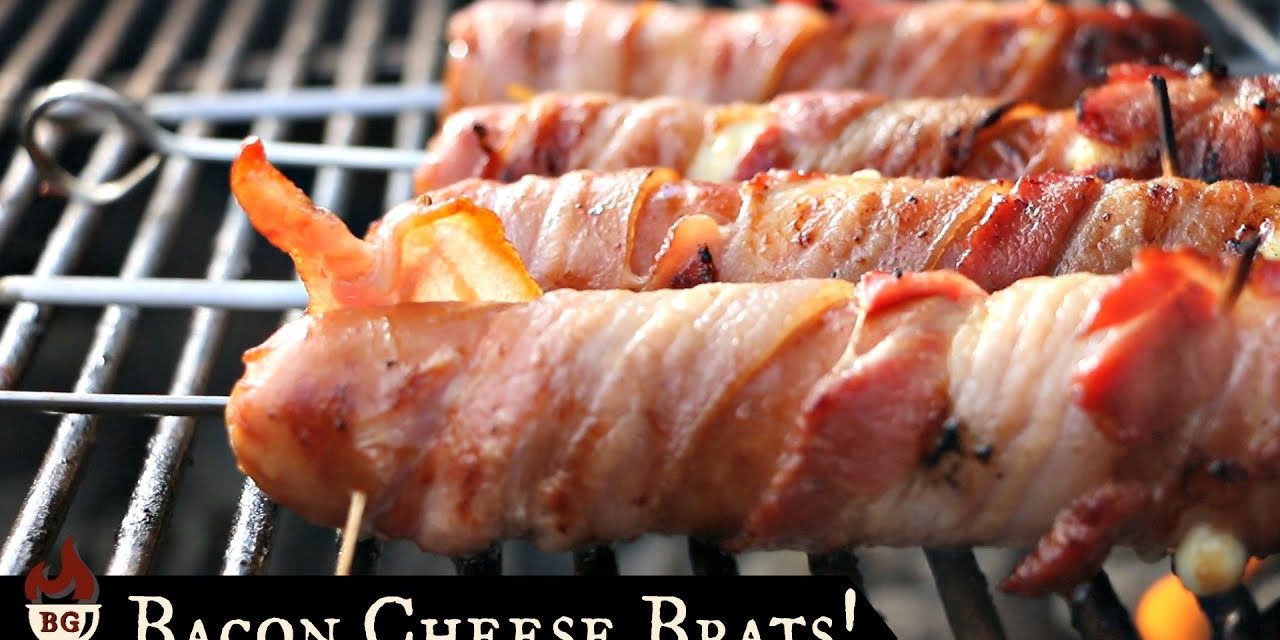 Bacon Wrapped Cheese Stuffed Bratwursts | Bratwurst On The Charcoal Grill