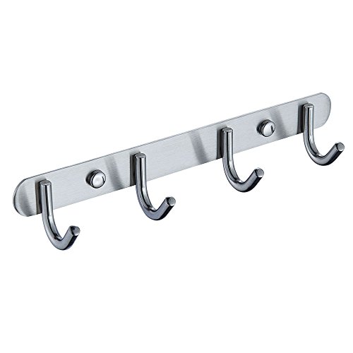 Mellewell Towel Hook Rail Coat Rack 10.7 inches with 4 Heavy Duty Hooks, Strong Bathroom Kitchen Organizer Wall Hanger Hooks, Brushed Stainless Steel, 08001HK04 Review