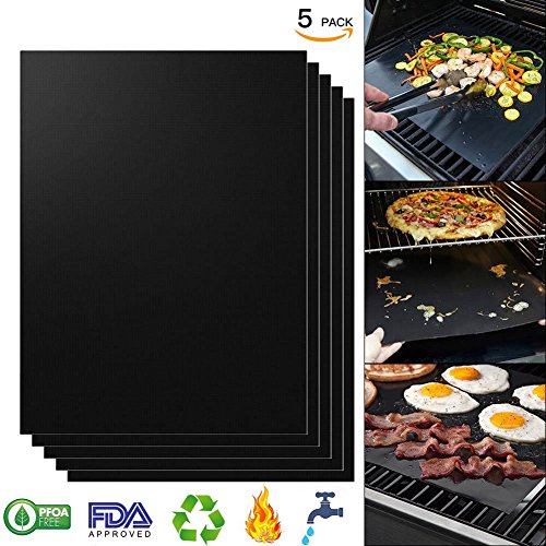 Grill Mats Nonstick Grill Mats for Gas Grills, Essential Grilling Accessories for Home Cooks and Grillers PFOA Free, Reusable with – Set of 5 (Black) Review