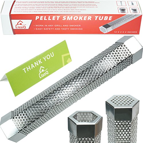 Premium Pellet Smoker Tube 12″ – for any Grill or Smoker, Hot or Cold Smoking – Easy, safety and tasty smoking – Hexagon shape – Stainless steel – Free eBook Grilling Ideas and Recipes – LizzQ Review