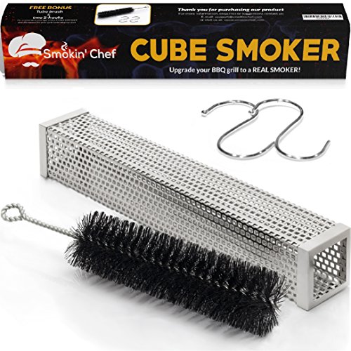 Smokin’ Chef Cube Smoker 12 Inch: Wood Pellet Smoker Tube | Turns Any BBQ Grill into a Smoker | Perfect for Hot and Cold Smoking | Plus FREE Tube Brush and 2 S-Hooks Review