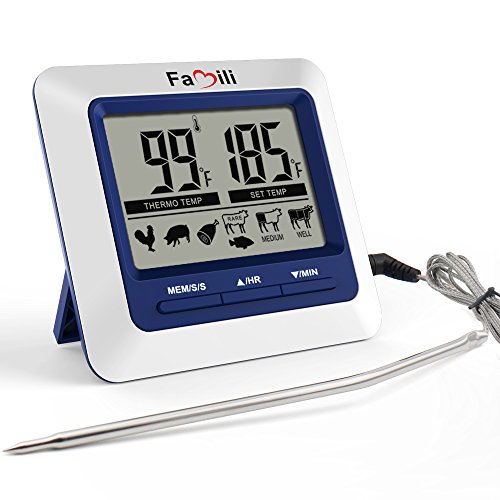 Famili MT004 Digital Electronic Kitchen Food Cooking Meat Thermometer for Christmas BBQ Oven Grill Smoker with Timer Alarm and Large LCD Display Review