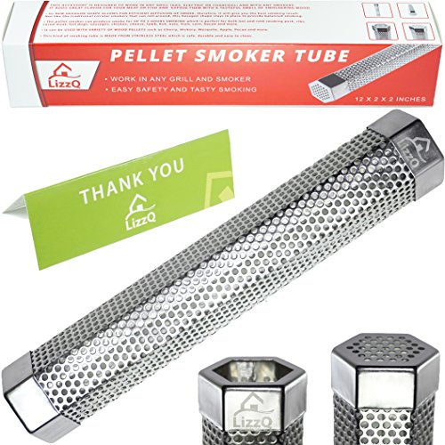 Premium Pellet Smoker Tube 12″ – 5 Hours of Billowing Smoke – for any Grill or Smoker, Hot or Cold Smoking – Easy, safety and tasty smoking – Free eBook Grilling Ideas and Recipes – LizzQ Review